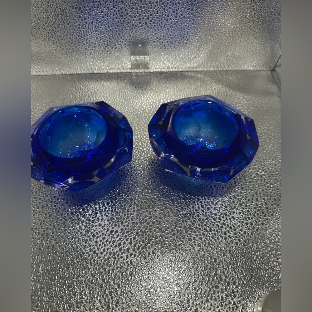 Royal Gallery Italy Blue Crystal Candle Holders 4” - Picture 5 of 13